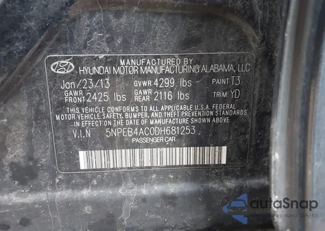 2013 Hyundai Sonata Gls from USA, damaged, VIN 5NPEB4AC0DH681253